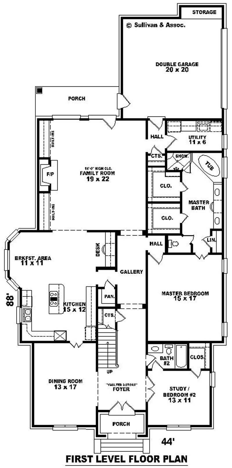 Floor Plan First Story of French Plan #170-2088