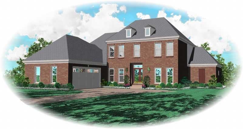 Front view of French home (ThePlanCollection: House Plan #170-2109)