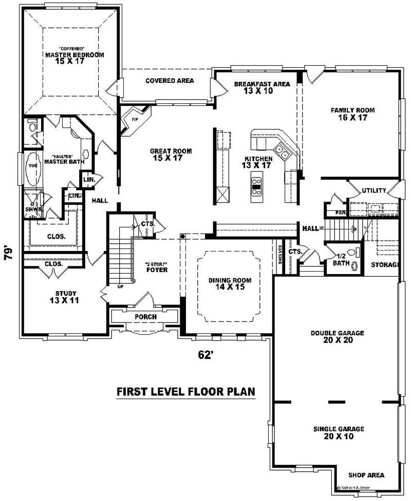 Floor Plan First Story of French Plan #170-2133