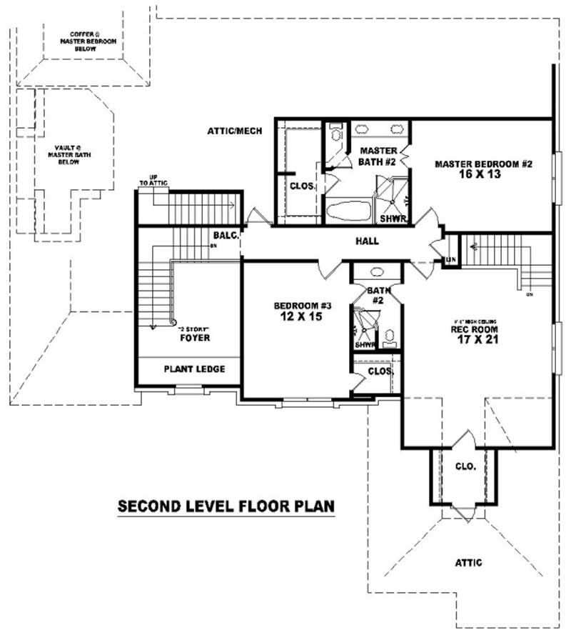 Floor Plan Second Story of French Plan #170-2133