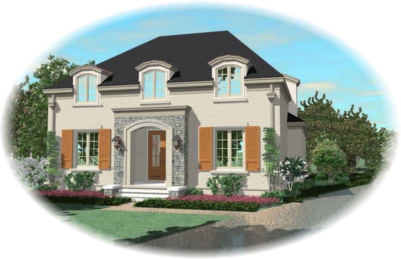 Front view of French home (ThePlanCollection: House Plan #170-2142)