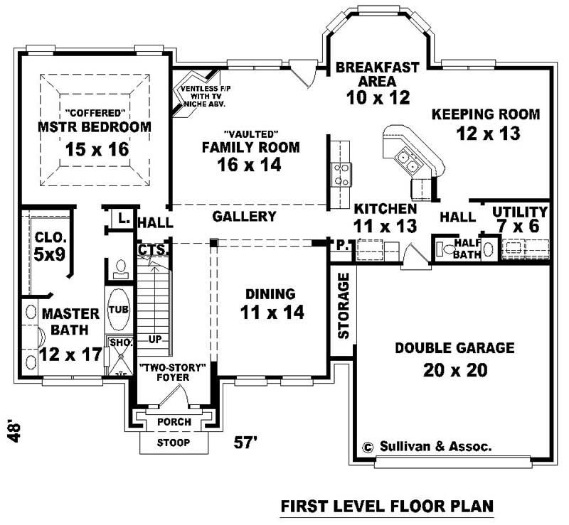Floor Plan First Story of Traditional Plan #170-2144