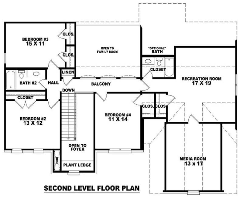 Floor Plan Second Story of Traditional Plan #170-2146