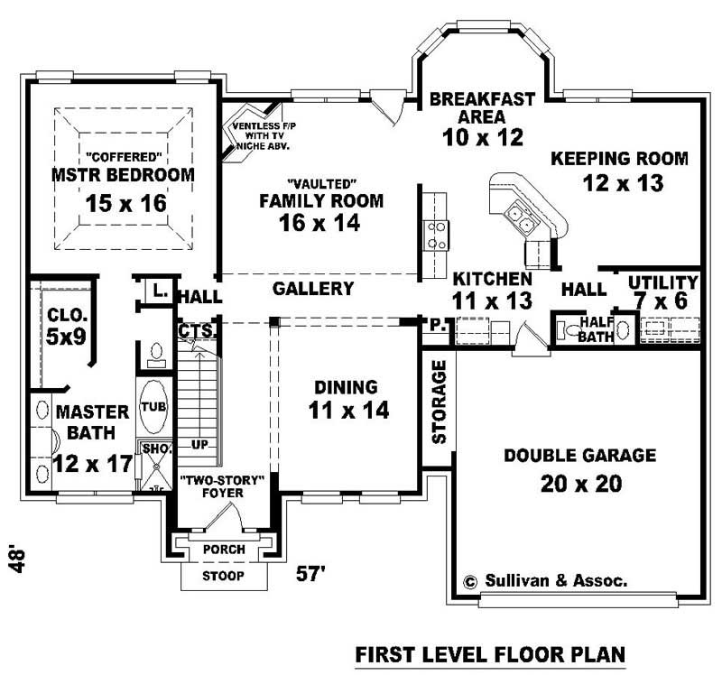 Floor Plan First Story of Traditional Plan #170-2148