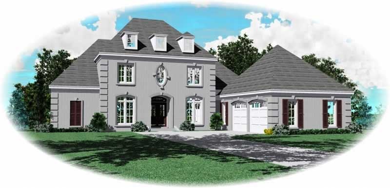 Front view of French home (ThePlanCollection: House Plan #170-2156)