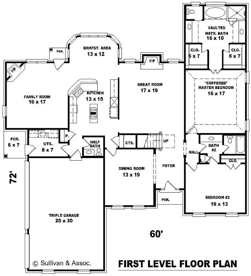 Floor Plan First Story of French Plan #170-2158