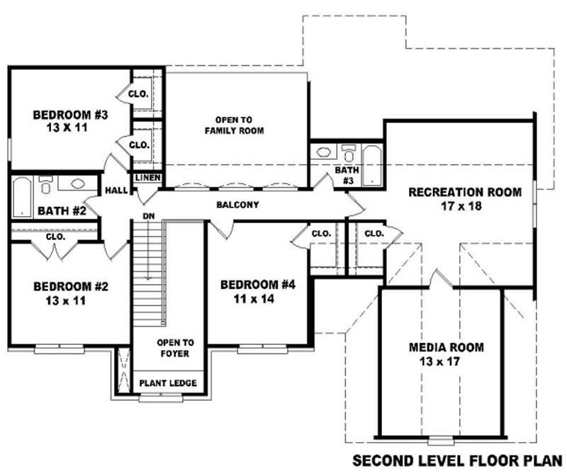 Floor Plan Second Story of Traditional Plan #170-2161