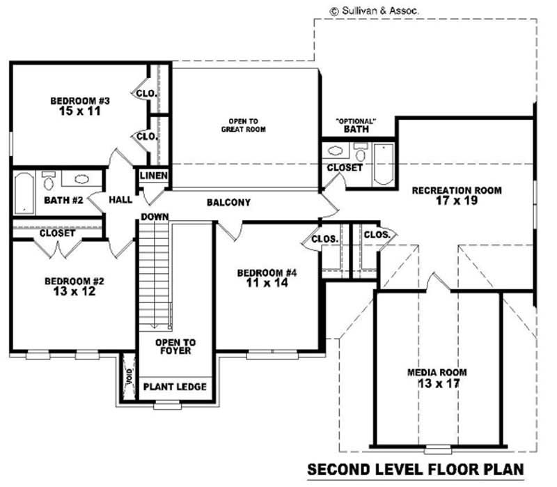 Floor Plan Second Story of French Plan #170-2189