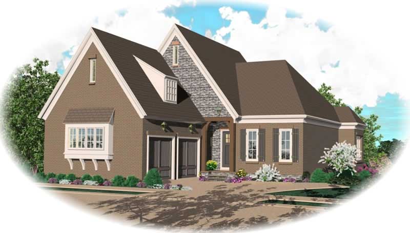 Front view of French home (ThePlanCollection: House Plan #170-2205)