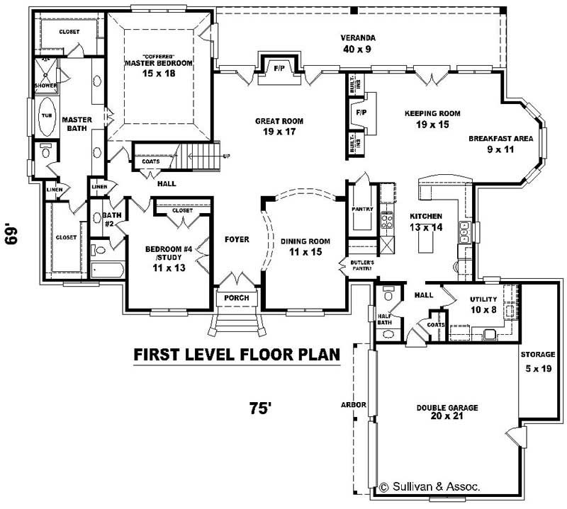 Floor Plan First Story of French Plan #170-2206