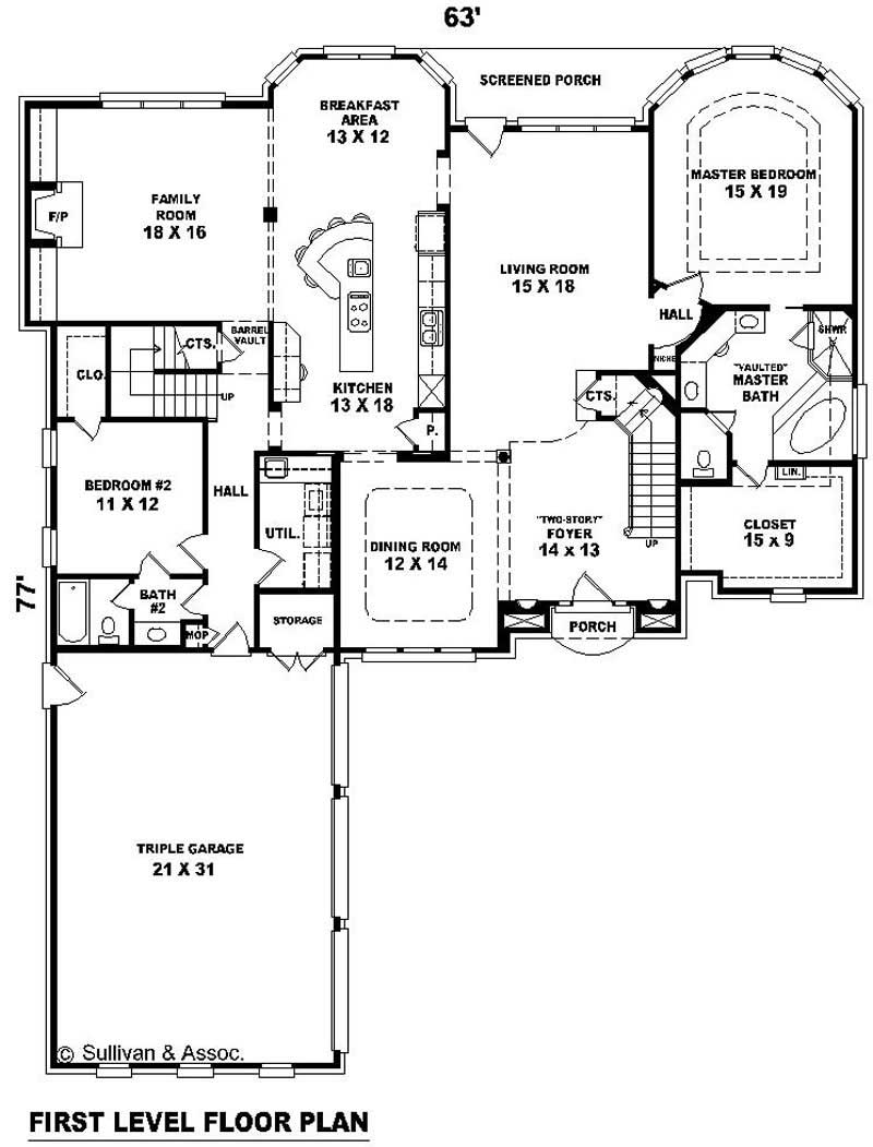 Floor Plan First Story of French Plan #170-2221