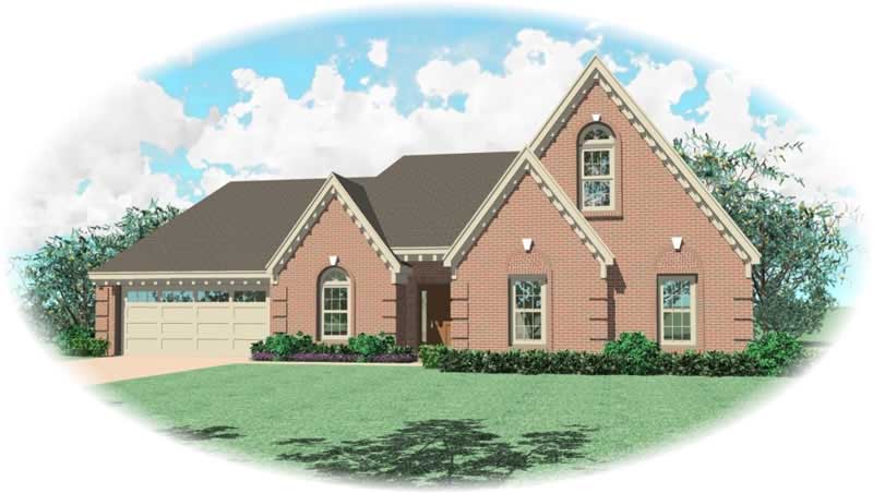 Front view of French home (ThePlanCollection: House Plan #170-2228)