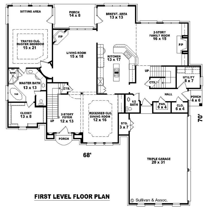 Floor Plan First Story of French Plan #170-2245