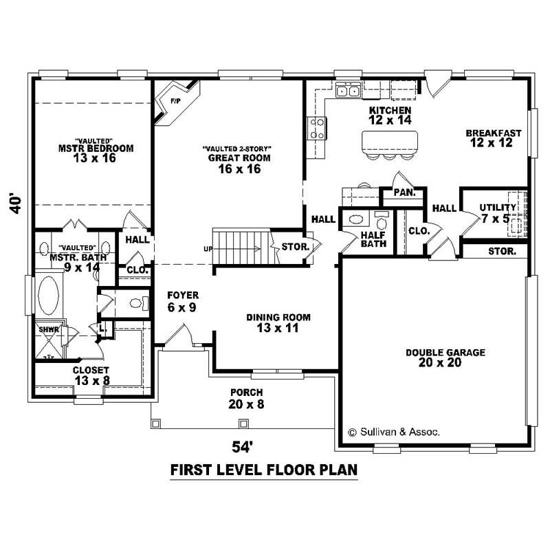 Floor Plan First Story of Traditional Plan #170-2262
