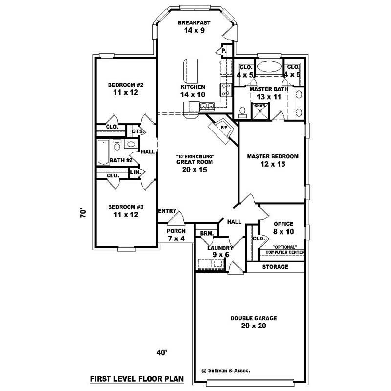 Floor Plan First Story of French Plan #170-2329