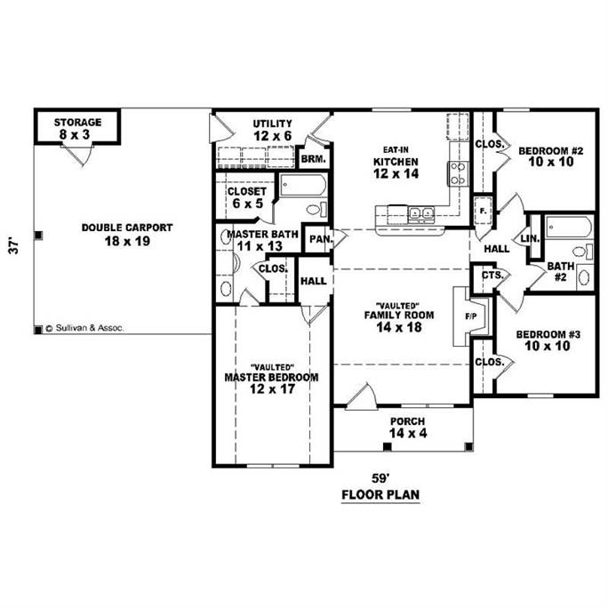 Small House Plans Home Plan - 3 Bedrms, 2 Baths - 1246 Sq Ft - #170-2413