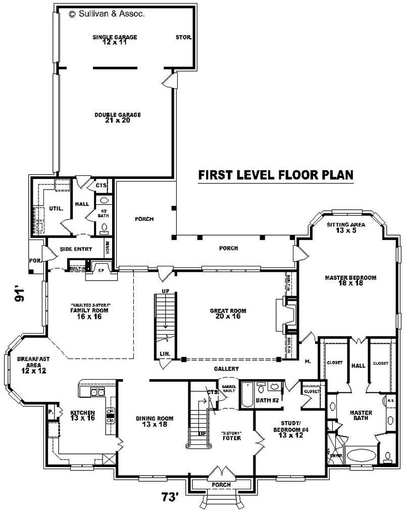 Floor Plan First Story of French Plan #170-2465