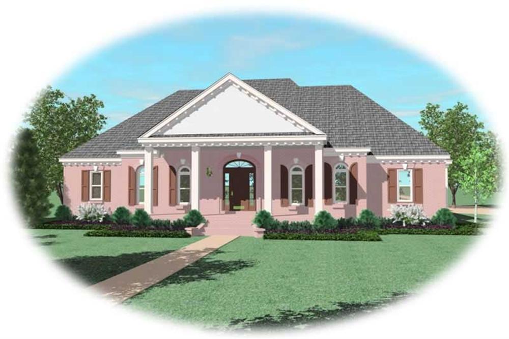 Front view of French home (ThePlanCollection: House Plan #170-2466)