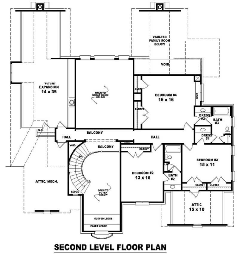 Floor Plan Second Story of French Plan #170-2490