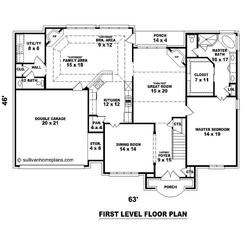 Floor Plan First Story of Southern Plan #170-2493