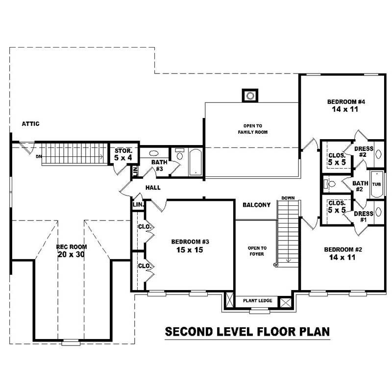 Floor Plan Second Story of Southern Plan #170-2495