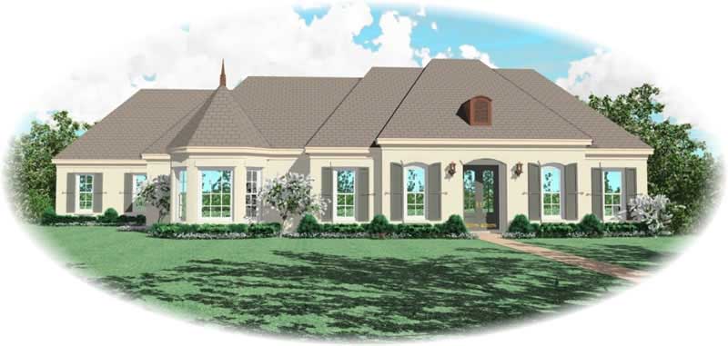 Front view of French home (ThePlanCollection: House Plan #170-2499)