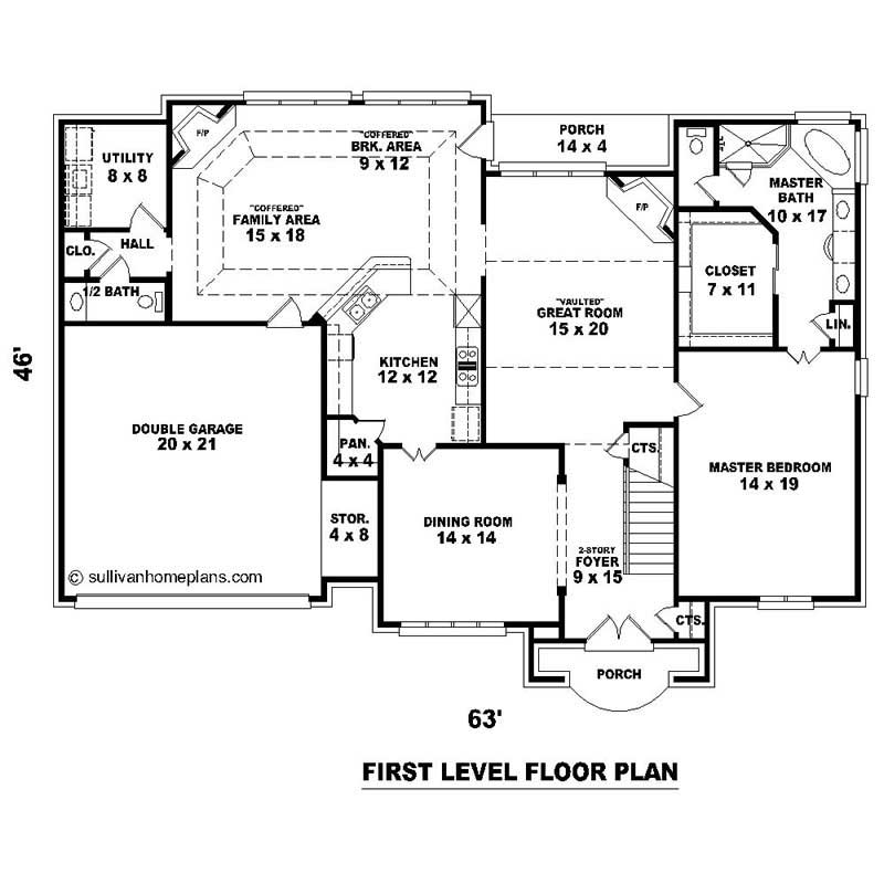 Floor Plan First Story of Southern Plan #170-2504