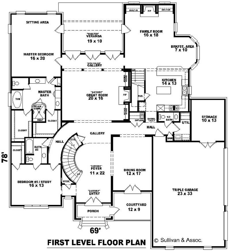 Floor Plan First Story of French Plan #170-2512