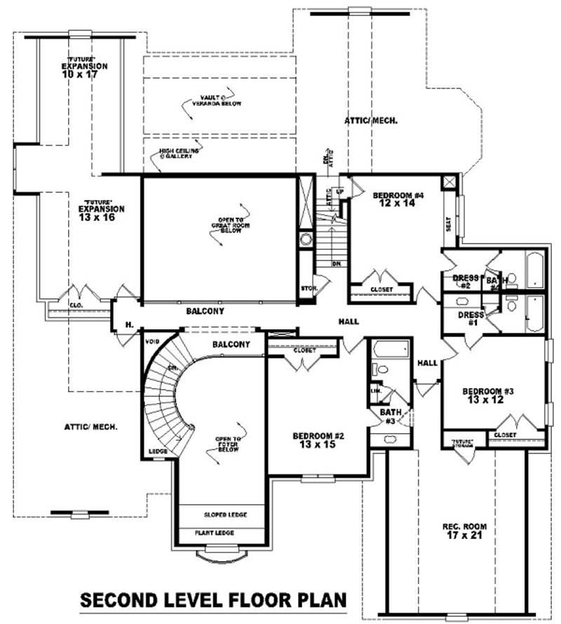 Floor Plan Second Story of French Plan #170-2512