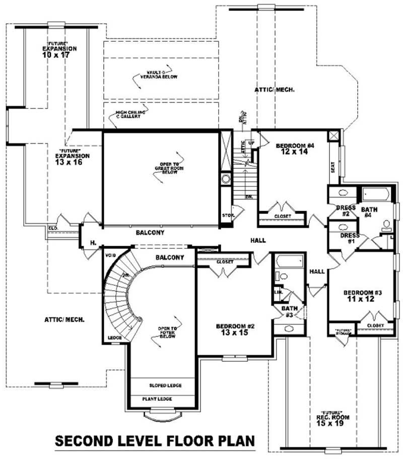 Floor Plan Second Story of French Plan #170-2514