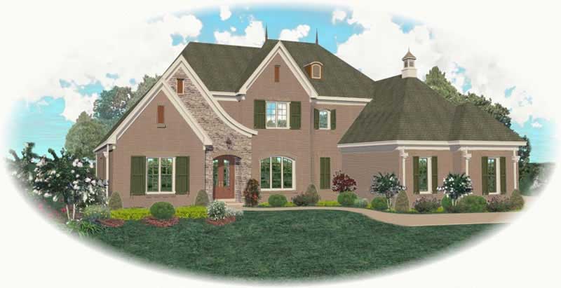 Front view of French home (ThePlanCollection: House Plan #170-2528)