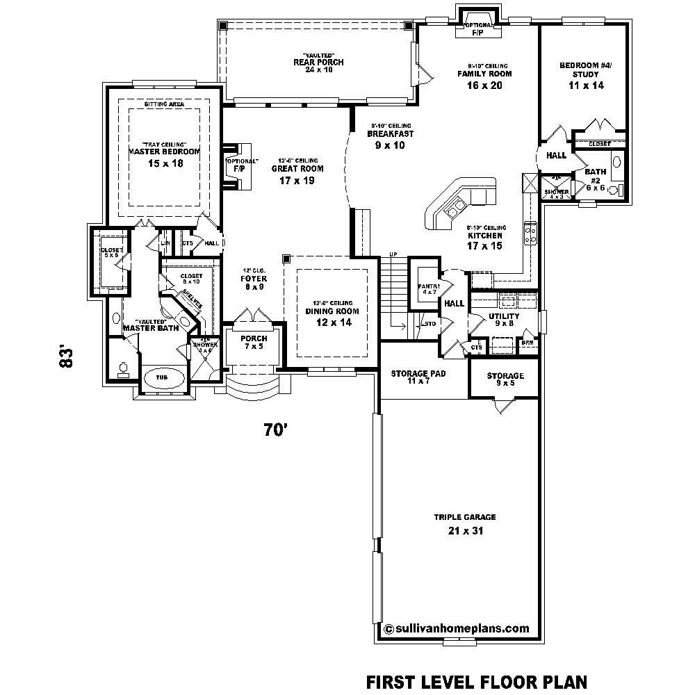 Floor Plan First Story of Cape Cod Plan #170-2621
