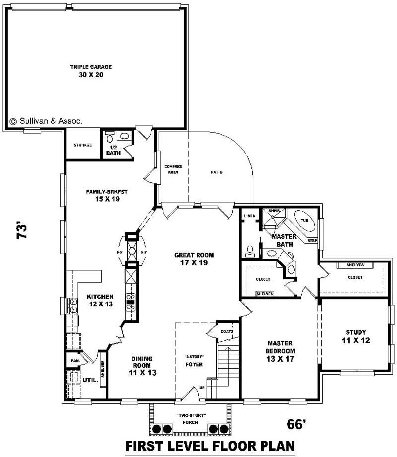Floor Plan First Story of French Plan #170-2645