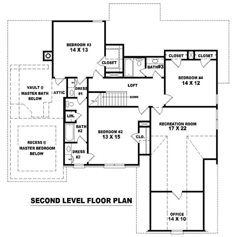 Floor Plan Second Story of French Plan #170-2677