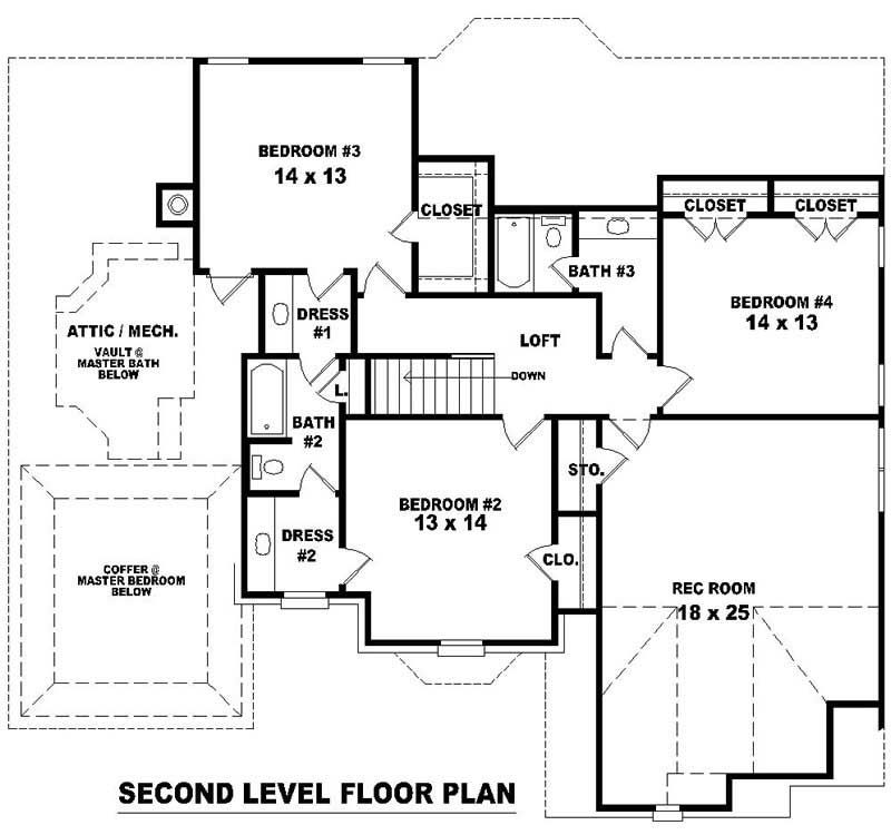 Floor Plan Second Story of Luxury Plan #170-2683