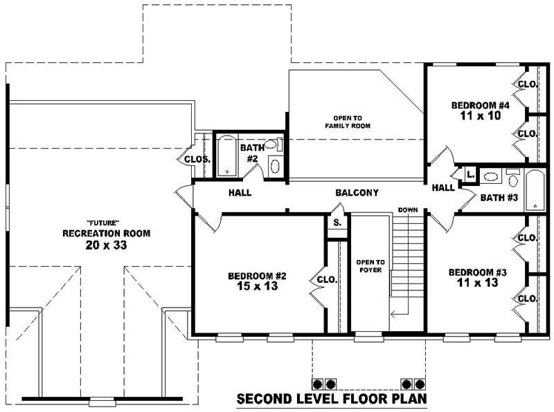 Floor Plan Second Story of Colonial Plan #170-2733