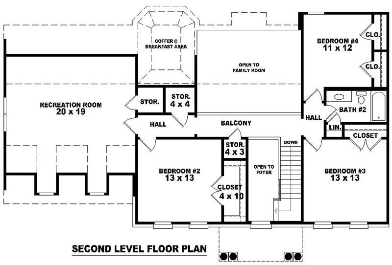 Floor Plan Second Story of Colonial Plan #170-2738