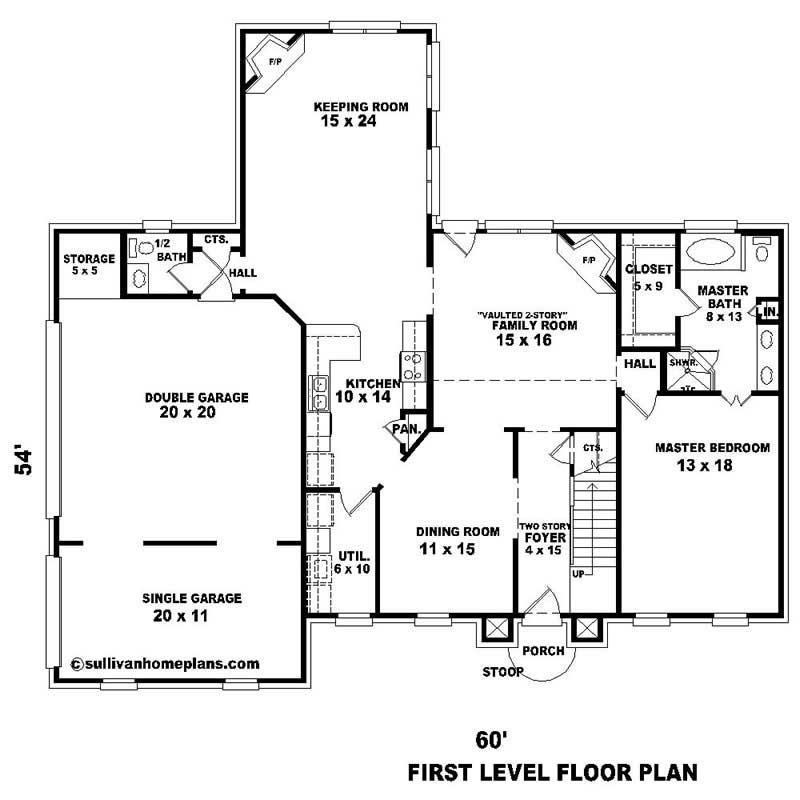 Floor Plan First Story of Southern Plan #170-2755