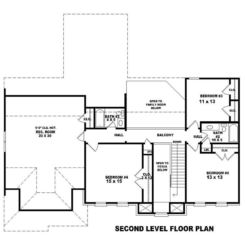 Floor Plan Second Story of Southern Plan #170-2766