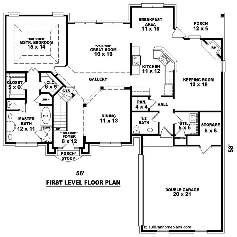 Floor Plan First Story of Southern Plan #170-2768