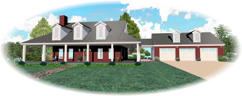 Front view of Country home (ThePlanCollection: House Plan #170-2784)