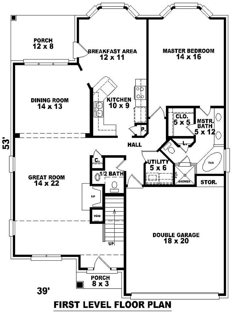 Floor Plan First Story of Traditional Plan #170-2799