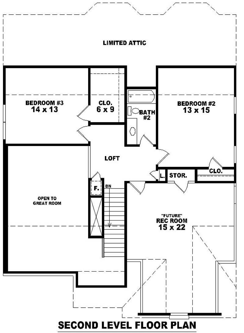 Floor Plan Second Story of Traditional Plan #170-2799