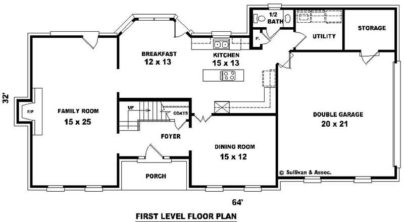 Floor Plan First Story of Traditional Plan #170-2831