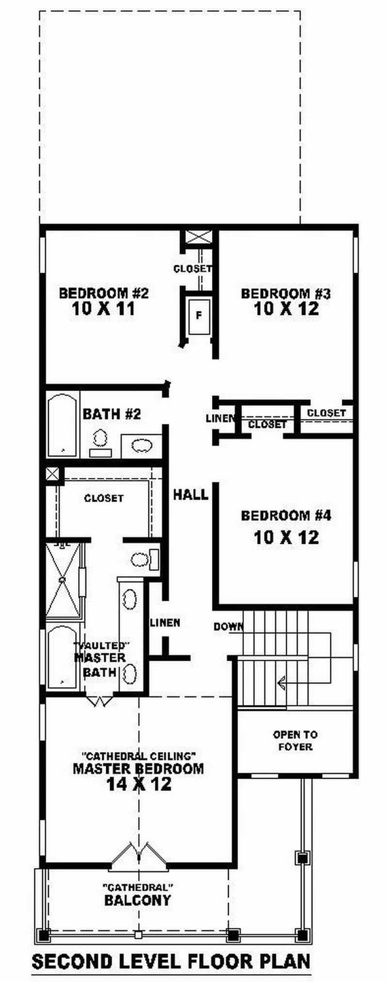 Floor Plan Second Story of Coastal Plan #170-2878