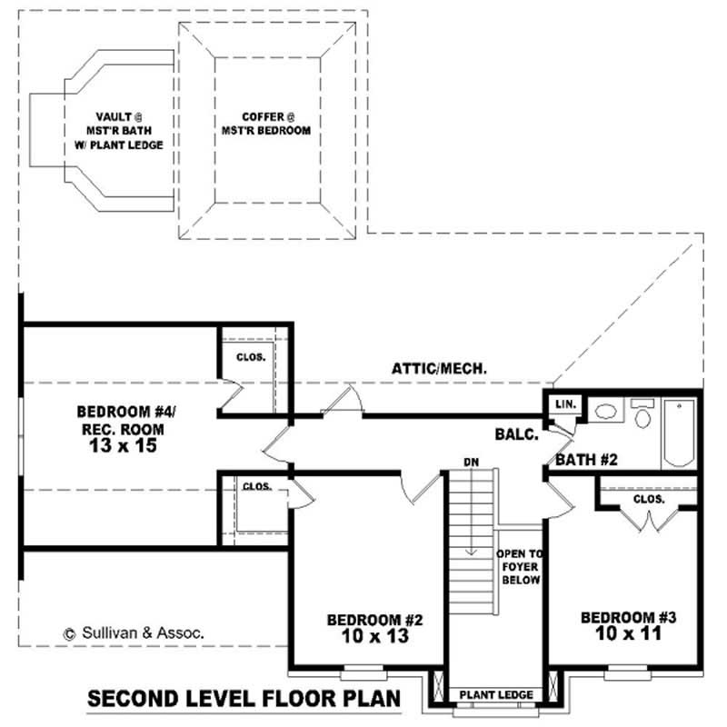 Floor Plan Second Story of Traditional Plan #170-2895