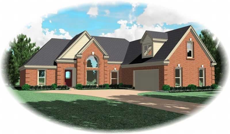 Front view of French home (ThePlanCollection: House Plan #170-2924)