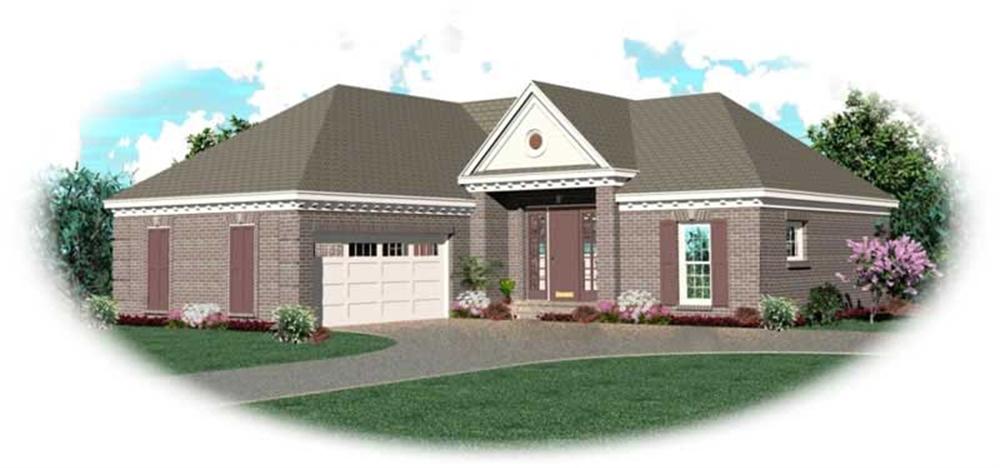 Front view of Ranch home (ThePlanCollection: House Plan #170-2955)