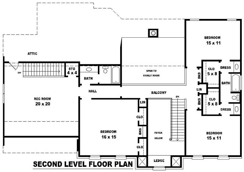 Floor Plan Second Story of French Plan #170-2957