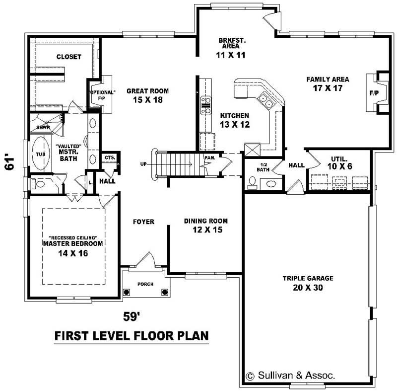 Floor Plan First Story of French Plan #170-3010